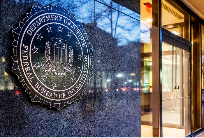 Exterior of a Federal Bureau of Investigation building prominently featuring the FBI seal